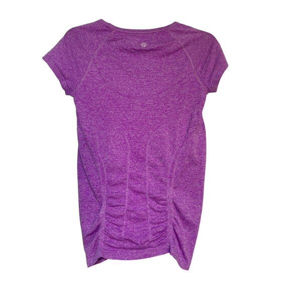 Athleta Purple Heathered Short Sleeve Ruched Tunic Top Womens M - Picture 2 of 5